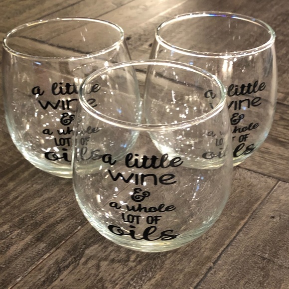 3 Short Stemless Wine Glasses. A Little Wine & a Whole Lot of Oils. - Picture 4 of 5